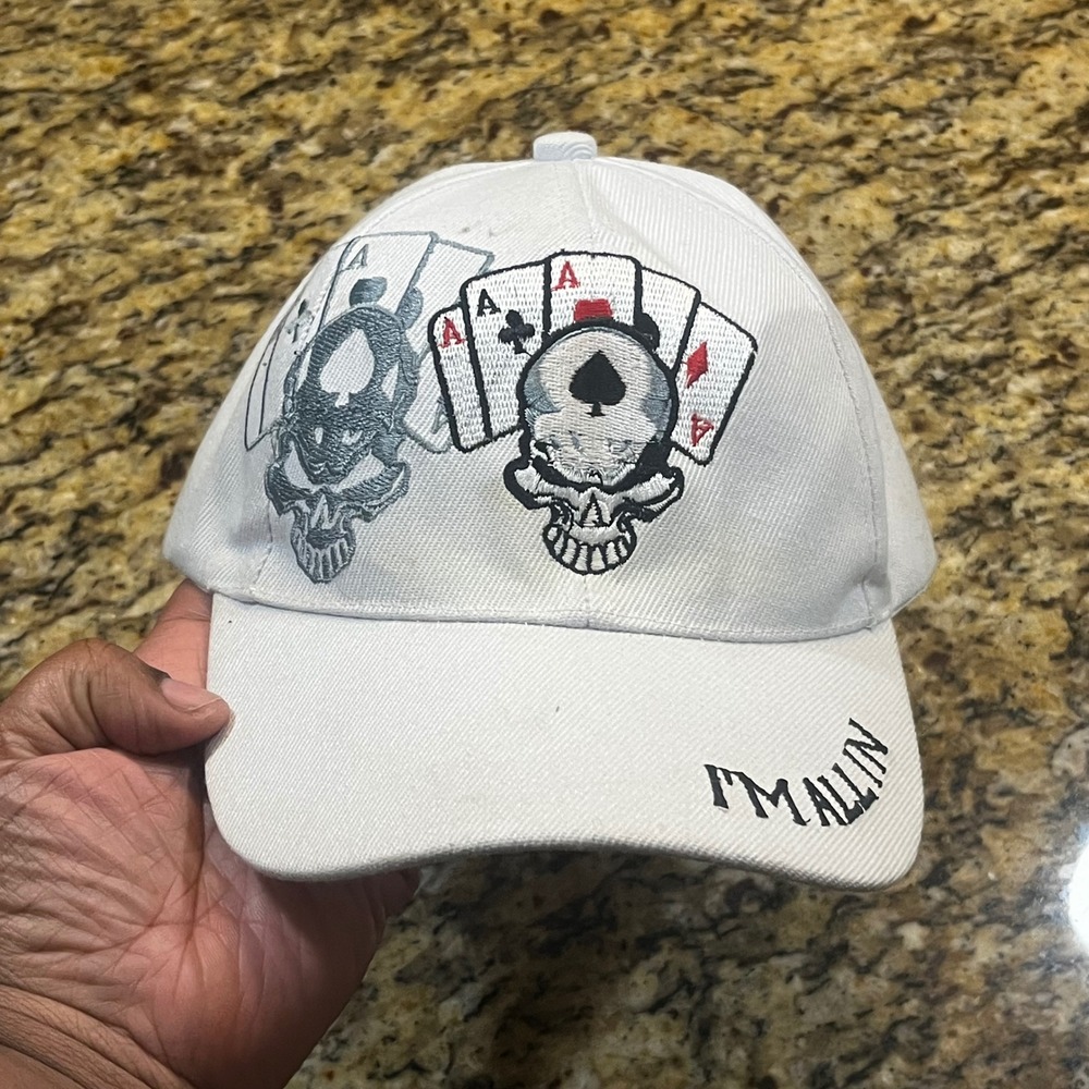 Mens‎ White Poker Skull Aces Baseball Hat Im All In Embroidered Snapback Cap